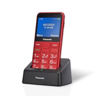 Panasonic KX-TU155EXRN 2G Essentials Handy für Senioren (Ladestation, SOS-Notfalltaste, Prioritätsanruf, Großtastentelefon, hörgerätekompatibel, Bluetooth, UKW-Radio, Kamera) Rot