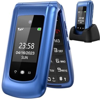 ULEWAY Seniorenhandy Klapphandy ohne Vertrag,GSM Großtasten Mobiltelefon SOS Notruffunktion,Taschenlampe,FM Radio,2.4 Zoll Dual Display Handy für Senioren (Blau)(mit Ladestation)