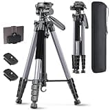 CAMBOFOTO 74"-Kamera-Stativ, graues professionelles Aluminium-Stativ für spiegellose Kameras/DSLRs/Handys/Camcorder, mit Handyhalter und Reisetasche (Gunmetal-Grau)