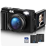 Digitalkamera,4K UHD Fotokamera Autofokus mit 32G Karte, 48MP Vlogging Kamera mit 180° Flip-Bildschirm und UV Linse,Kompaktkamera für Teenager Anfänger Erwachsene - Schwarz