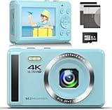 Digitalkamera 4K FHD Vlogging-Kamera, 64 MP Autofokus-Kompaktkamera mit 16-fachem Digitalzoom, wiederaufladbare 2,4-Zoll-Mini-Kinderkamera mit 32 GB Speicherkarte, 2 Batterien