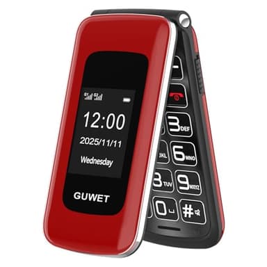 Guwet 2G Seniorenhandy Klapphandy ohne Vertrag, Rentner Handy Großen Tasten, SOS Notruffunktion, 1600 mAh Akku, 2.4"+1.77" Dual Display, Dual SIM mit Notruftaste, Rot