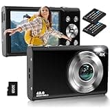 Digitalkamera, 4K Autofokus Fotoapparat Fotokamera mit 32G SD Karte HD 48MP mit 2.8" großem Bildschirm, 16X Digitalzoom, Kompaktkamera Tragbare Mini Kamera für Erwachsene, Anfänger (schwarz)