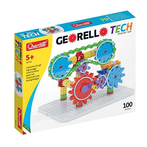Quercetti Georello Tech Starter Set, Lernspielzeug ab 5 Jahre, Konstruktionsspielzeug Mit Zahnrädern Für Kreative Kinder, Geschenk Jungen & Mädchen, Spielzeug ab 5 Jahre, Gesellschaftsspiele Kinder