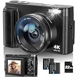 Digitalkamera 4K Fotokamera mit 32GB Karte Fotoapparat 48MP Kompaktkamera mit 3" 180° Flip-Bildschirm Digitalkamera Selfie Autofokus Blitzlicht Vlogging Kamera Einstiegskamera