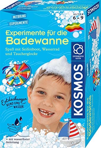 KOSMOS 657833 Experimente für die Badewanne, Experimentier-Spaß mit Seifenboot, Wasserrad und Taucherglocke, Forscher-Set, Experimentierset für Kinder, Badewannen-Spielzeug ab 6 Jahre