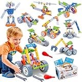 10 in 1 Konstruktionsspielzeug Geschenke für Kinder 4 5 6 7 8 Jahre Jungen, Kinder Bausteine Bauspielzeug Set mit Aufbewahrungsbox, STEM Bauklötze Lernspielzeug für Jungen Mädchen