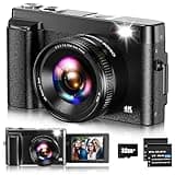 Digitalkamera,4K UHD Fotokamera Autofokus mit 32G Karte, 48MP Vlogging Kamera mit 180° Flip-Bildschirm und UV Linse,Kompaktkamera für Teenager Anfänger Erwachsene
