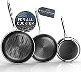 Kiseely Hybrid Bratpfanne Set 26cm+28cm+30cm, Pfannenset Skillet 3-teiliges Set, Beschichtete Pfanne Induktion für alle Kochplatten, mit kühlbleibendem Griff, spülmaschinen- und ofenfest (OR8)